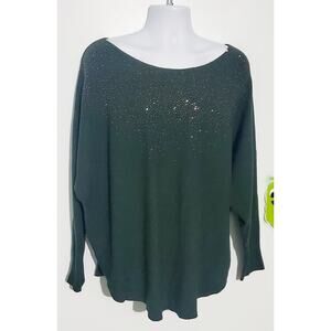 Womens Green Dolman Sleeve Rhinstone trim Sweater Size 3X Holidays Glam Feminine